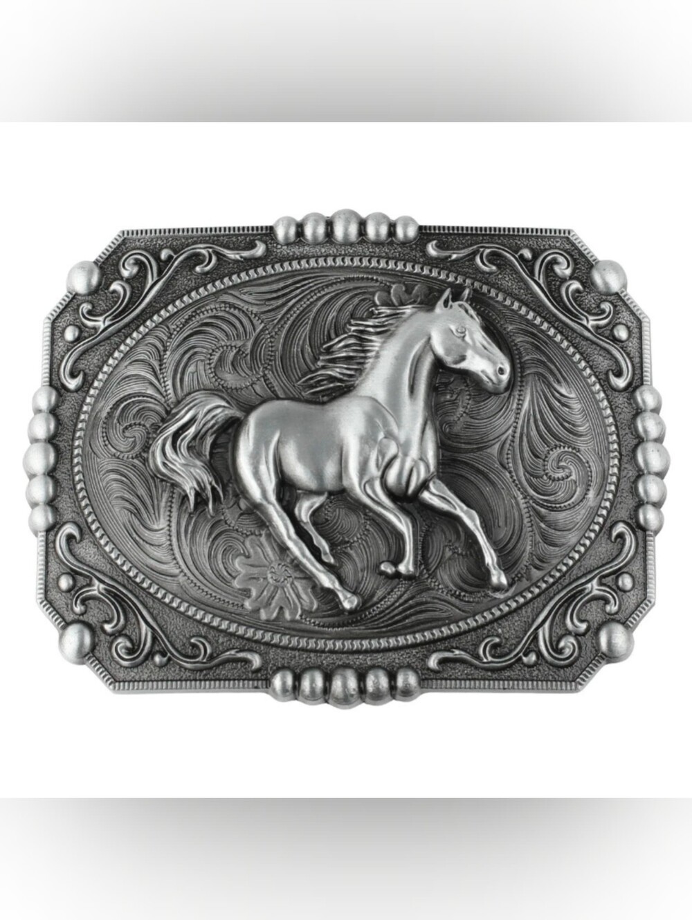 Men's Western Horse Belt Buckle Silver Tone Metal Interchangeable NWT